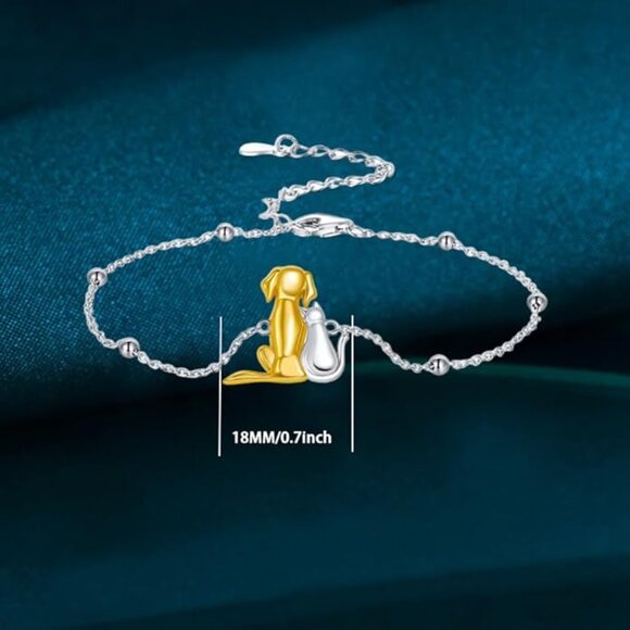 Cat and Dog Bracelet 925 Sterling Silver Adjustable Chain NWT - Picture 4 of 6